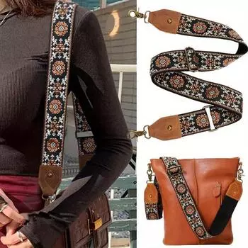 1шт ремень для кошелька, кожаный конец плечевого ремня регулируемый сменный, ретро жаккардовая вышивка многоузорчатые ремни для сумки через плечо для сумки 1PC