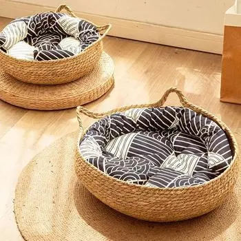 1шт ротанговая кошачья кровать летнее прохладное гнездо универсальное гнездо для маленьких домашних животных дышащая кошачья корзина гнездо всесезонное комфортное S кофейный