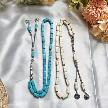 1шт ручной счетчик мусульманские имитация бирюзовые классические не позолоченные прямоугольные каменные молитвенные четки праздничные случаи 33 бусины синий