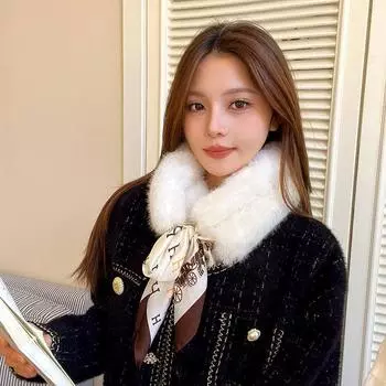 1шт съемный глушитель мягкий утолщенный искусственный воротник искусственный мех кролика плюшевый шарф шаль накидка пушистые шейные платки шарфы лента