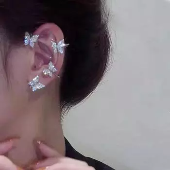 1шт серьги-клипсы бабочка со стразами ювелирные изделия темперамент нежные ушные манжеты для свадьбы Left серебряный
