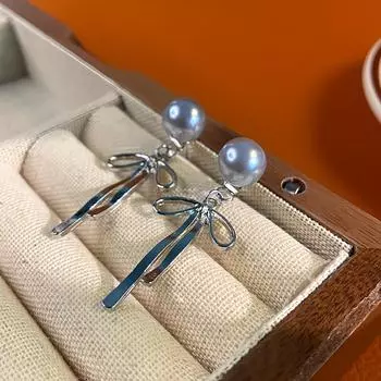 1шт Серебряная игла, пара сережек с жемчугом в форме банта, легкая роскошь, высококачественные серьги-гвоздики, темперамент, универсальные серьги, оптовая продажа от производителей