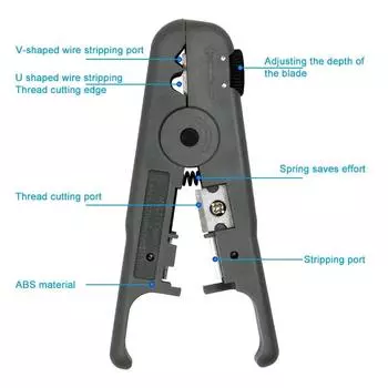1шт серый инструмент для зачистки проводов с ручкой, сетевой инструмент двойного назначения для зачистки и резки, вращающийся ручной инструмент для зачистки, аксессуары