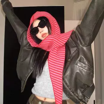1шт шарф в одном многостильном вязаном головном уборе с капюшоном шарф на шею богатые цвета шаль шерстяная пряжа полосатая шапка красный