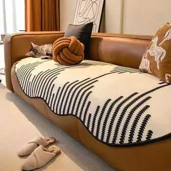 1шт шенилл скандинавский диванный коврик чехлы нескользящие черные полоски диванная подушка коврик универсальный диван полотенце подушки сиденья для гостиной 90x90 A