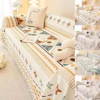 1шт шенилловое полотенце для дивана для гостиной французский стиль украшение дома чехол для дивана печать чехол для дивана кисточка край диванная подушка 180x130