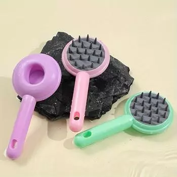 1шт. Силиконовая массажная щетка для мытья головы, длинная ручка из АБС-пластика, мягкие резиновые щетинки, расческа для мытья головы против перхоти, розовый