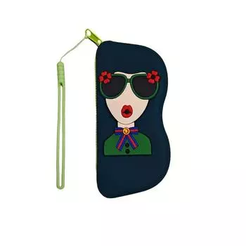 1шт силиконовый чехол для очков с ремешком на запястье - портативный дорожный органайзер для очков, помады, наушников и мелких предметов - милый мультяшный дизайн темно-зеленого