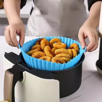 1шт силиконовый коврик для противня для фритюрницы, круглый, устойчивый к высоким температурам, складной пищевой противень с двумя ушками