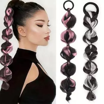 1шт синтетические длинные витые плетеные хвостики накладные волосы парик с резинкой для волос шиньоны для женщин 40cm