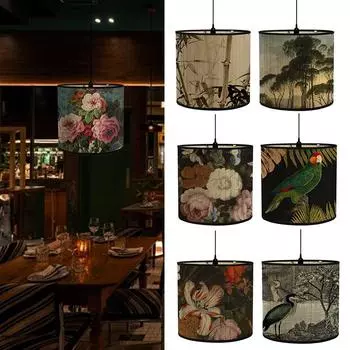 1шт складной ретро бамбуковый абажур украшение для дома абажур с принтом цветов и птиц абажур с принтом