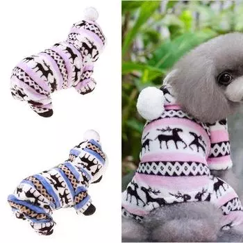 1шт собака щенок зимний теплый свитер с капюшоном комбинезон пальто рождественская одежда верхняя одежда S синий