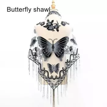 1шт солнцезащитный шарф пляжный принт бабочки кружевная кисточка треугольная шаль повседневная элегантная
