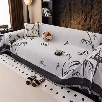 1шт современная роспись тушью бамбукового диванного полотенца с кисточками по краю дивана чехол для одеяла украшение для дома отдых пляжное полотенце 90X90CM