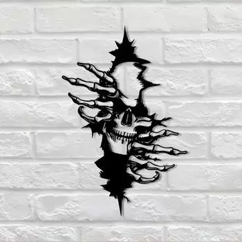1шт Страшный скелет Металлический настенный декор: Современное искусство на тему Хэллоуина для внутреннего и наружного декора дома светло-серый