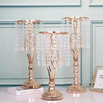 1шт свадебная металлическая подставка для цветов ваза для цветов с люстрой кристаллы золотая ваза S