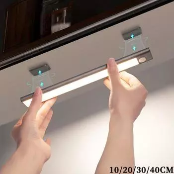 1шт светодиодный датчик движения для шкафа, освещение под столешницей, интеллектуальное освещение, беспроводные магнитные USB-аккумуляторные кухонные ночники 20cm чёрный