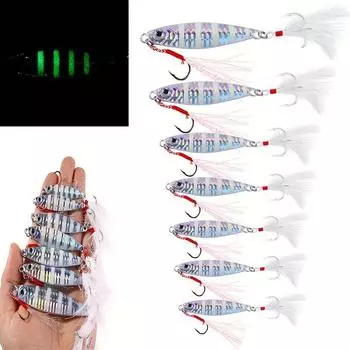 1шт светоотражающие джиг-приманки для соленой воды (10г, 15г, 20г, 25г, 30г, 40г, 60г) Тунец Басс Серебристые Приманки Перо Хвост Приманка 10g серебряный