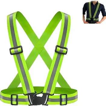 1шт светоотражающий жилет для бега, эластичный регулируемый светоотражающий жилет, светоотражающий жилет для бега в ночное время, для езды на велосипеде, походов, пробежек, прогулок с собаками XL зелёный