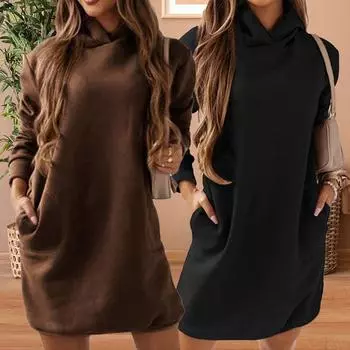 1шт толстовки зимняя толстовка однотонный пуловер теплое платье с длинными рукавами длинный рукав для женщин XL