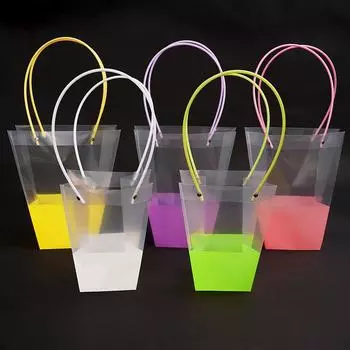 1шт трапециевидная цветочная сумка для цветочного магазина, подарочная сумка для переноски, пластиковая подарочная сумка белый