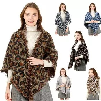 1шт треугольный шарф уличный ветрозащитный леопардовый принт мягкий утолщенный зимний теплый холодостойкий пашминовый платок длинные одеяла