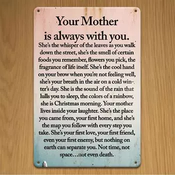 1шт, Твоя мама всегда будет с тобой. Саркастический металлический винтажный алюминиевый знак, забавный плакат для украшения наружной стены чёрный