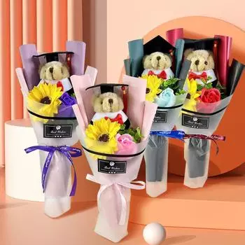 1шт украшение Медведь Букет Выпускной сезон Подарок Мыло Цветок Имитация Подсолнух Выпускной Подарок фиолетовый