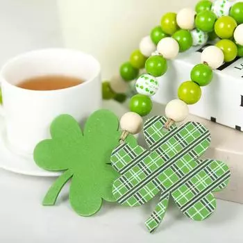 1шт ул.. День Святого Патрика ирландский праздничный деревянный бисерный шнурок Lucky Clover Charms Home Decor подвесное украшение с кисточками