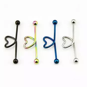 1шт унисекс промышленная штанга для пирсинга хряща в форме сердца из нержавеющей стали серебряный