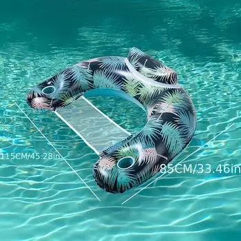 1шт утолщенный ПВХ надувной плавающий шезлонг, плавательный шезлонг, подходит для водных развлечений, вечеринки у бассейна (с воздушным насосом) Medium Color Leaf Lounge Chair