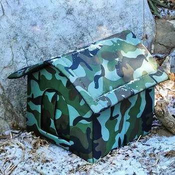 1шт. Водонепроницаемый домик для кошек, зимняя теплая пещера для кошек, спальные кровати, палатка для дома, складная и моющаяся, для маленьких собак, щенков, принадлежностей 45x45x40cm зелёный