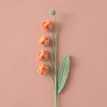 1шт. Вязаная вручную искусственная цветочная ветка, вязаное цветочное украшение, искусственные цветы, букет цветов светло-розовый