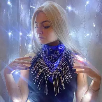 1шт вечерние персонализированный принт на шею квадратный блестящий шарф со стразами и кисточками для ночного клуба