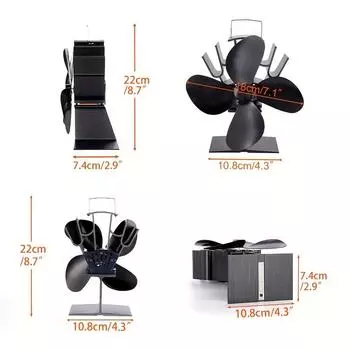 1шт вентилятор для печи с тепловым приводом, энергоэффективный 4-лопастной вентилятор для камина для домашнего уюта и экономии энергии 4 Blade