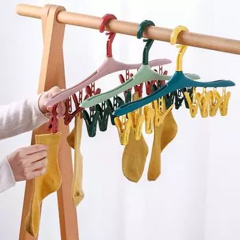 1шт вешалка с зажимом 8 зажимов студенческое общежитие ветрозащитный пластиковый толстый нижнее белье сушилка носки бытовые розовый