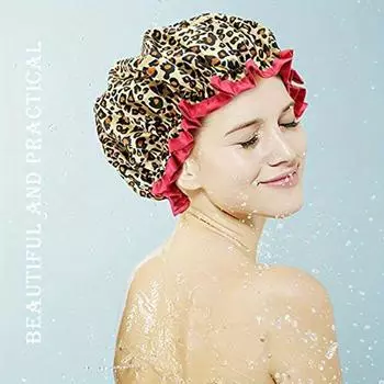 1шт водонепроницаемая шапочка для душа с леопардовым принтом двухслойная эластичная шапочка для душа многоразовая шапочка для душа с волнистой точкой принадлежности для ванной комнаты черный белый