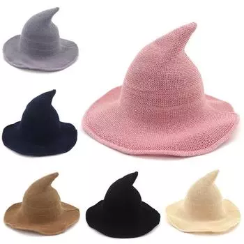 1шт вязаная шапка дышащая женская волшебная шляпа Хэллоуин ведьма шляпа с широкими полями