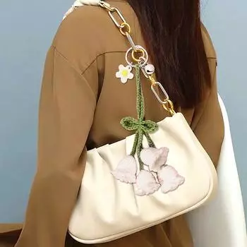 1шт вязаный брелок декоративный ручной работы уникальный автомобильный брелок креативные аксессуары для сумок колокольчик орхидея вязаный крючком светло-зеленый