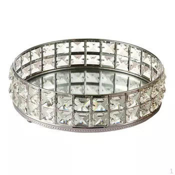 1шт Зеркальный хрустальный поднос для хранения макияжа Богато украшенный органайзер для офисного декора серебряный