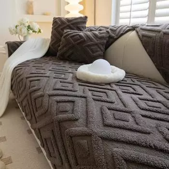 1шт жаккардовый зимний чехол для дивана, мягкий теплый плюшевый коврик для дивана, утолщенный противоскользящий чехол для шезлонга для гостиной A 70x70