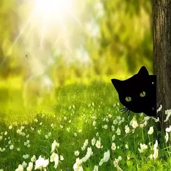 1шт. Железный силуэт головы черной кошки. Настенный декор - причудливый декор для садовой вечеринки, идеальный садовый акцент бежевый