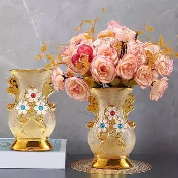 1шт золотая керамическая ваза для цветов, домашний декор, набор поддельных ваз для цветов, кухонная столешница, позолоченная, в форме рога, в европейском стиле