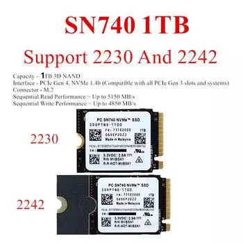 1ТБ M.2 2230 2242 SSD NVMe PCIe4x4 PC SN740 Для Steam Deck ASUS ROG Flow X Ноутбук