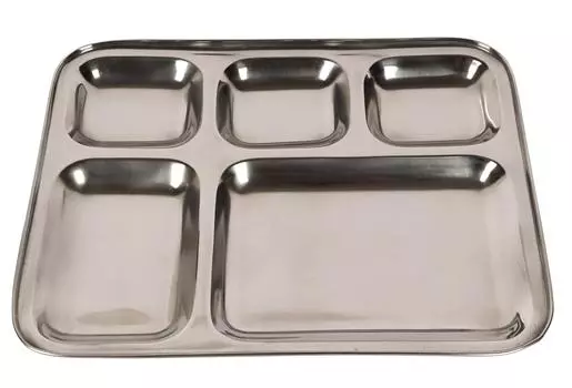 1Trifri Обеденная тарелка из нержавеющей стали, тяжелая индийская обеденная тарелка Thali Thali для кемпинга, пикников и школьных порций Option 1-1 Pcs серебряный