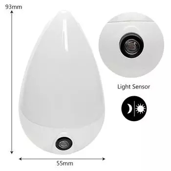 1W Wall Socket Lamp 90 Degree Rotation For Children Bedroom LED Night Light Smart Light Sensor Water Drops EU Plug белый