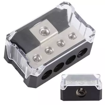 1x0 Gauge input to 4x4 Gauge Output Power Ground Distribution Block Black&Silver