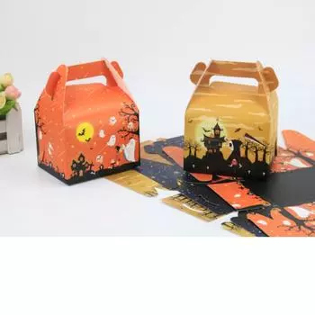 1x Halloween Paper Candy Box Halloween Cartoon Biscuits Cake Box Ghost Witch Spider Web Bat Dessert Gift Packing Box Party Decor 11.5x8.5x15.5cm чёрный