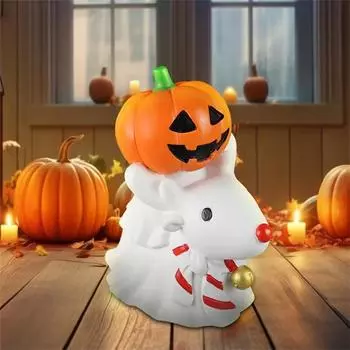 1x Pumpkin Figurine Halloween Ornament Orange Pumpkin Head Resin Sculpture 15CM Halloween Mantel Bookshelf Decor CHINA