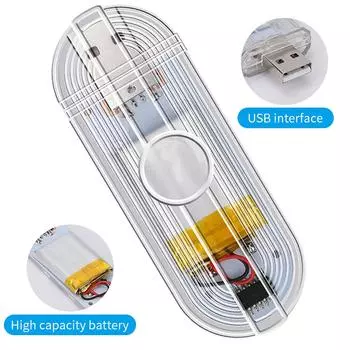 1X Touch Sensor LED Ambient Light Car Interior Roof Reading Lamp Night Light USB Rechargeable Computer Lighting Bedroom Bulb 5V BLUE-9smd